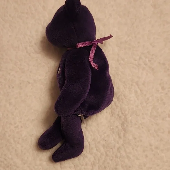 Vintage 90' Princess Diana Rosette Floral Embroidery TY Beanie Baby Purple Bear - Picture 10 of 10